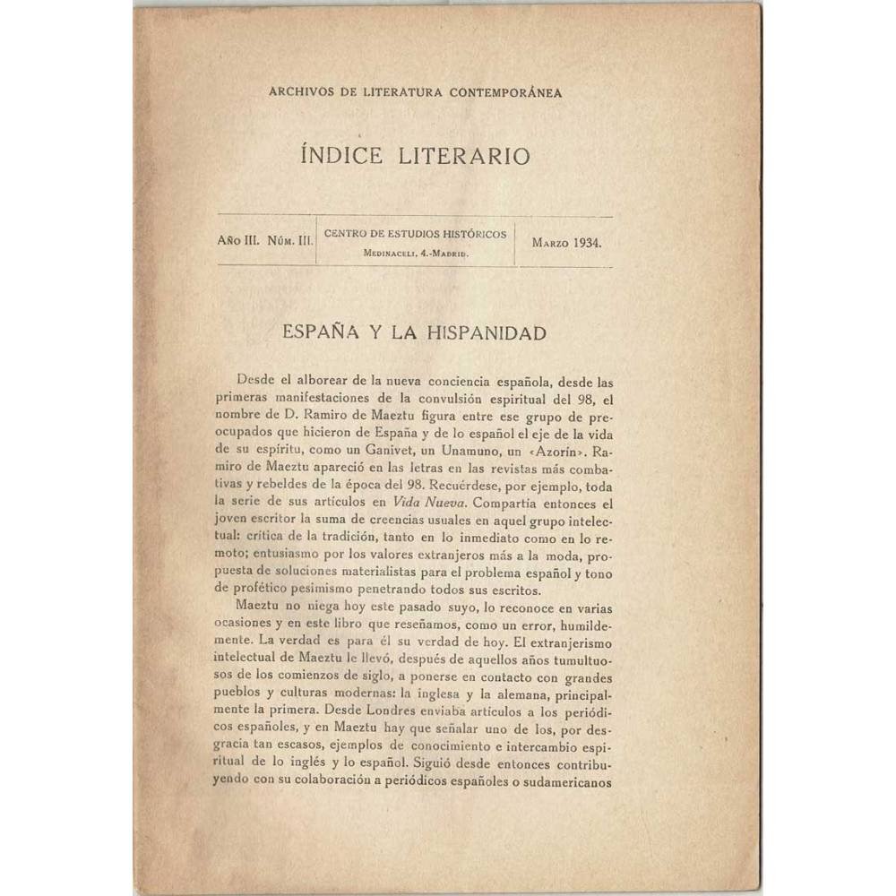 Indice Literario. Año III. Nº III. Marzo 1934. España y la hispanidad