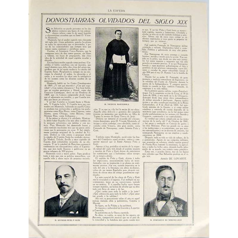 Recorte Revista La Esfera 1916. Donostiarras olvidados del siglo XIX