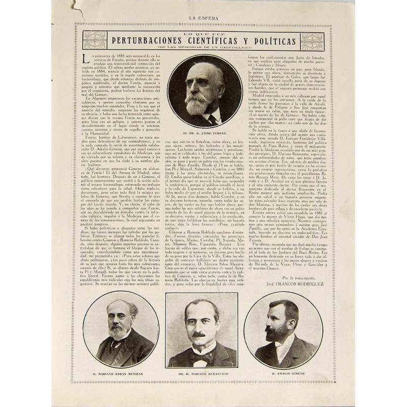 Recorte Revista La Esfera 1916. Perturbaciones científicas y políticas
