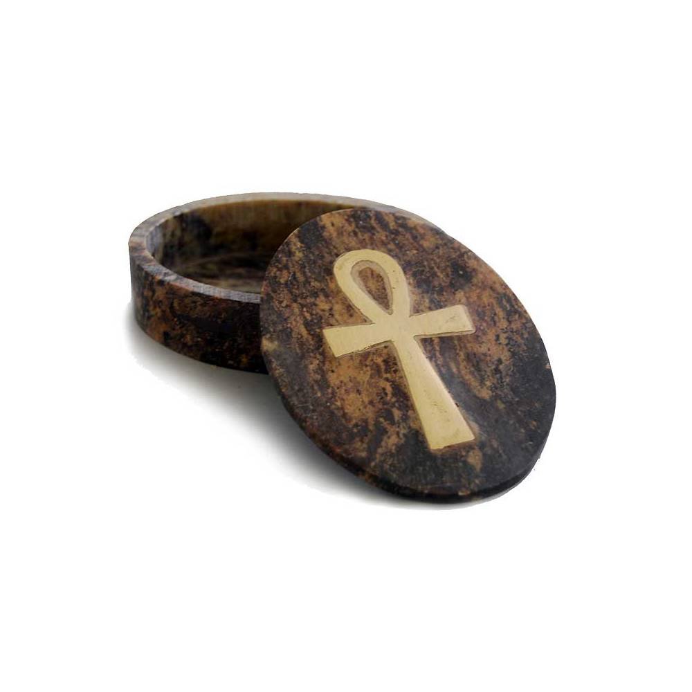 Caja de piedra ovalada Cruz de la Vida (Ankh)