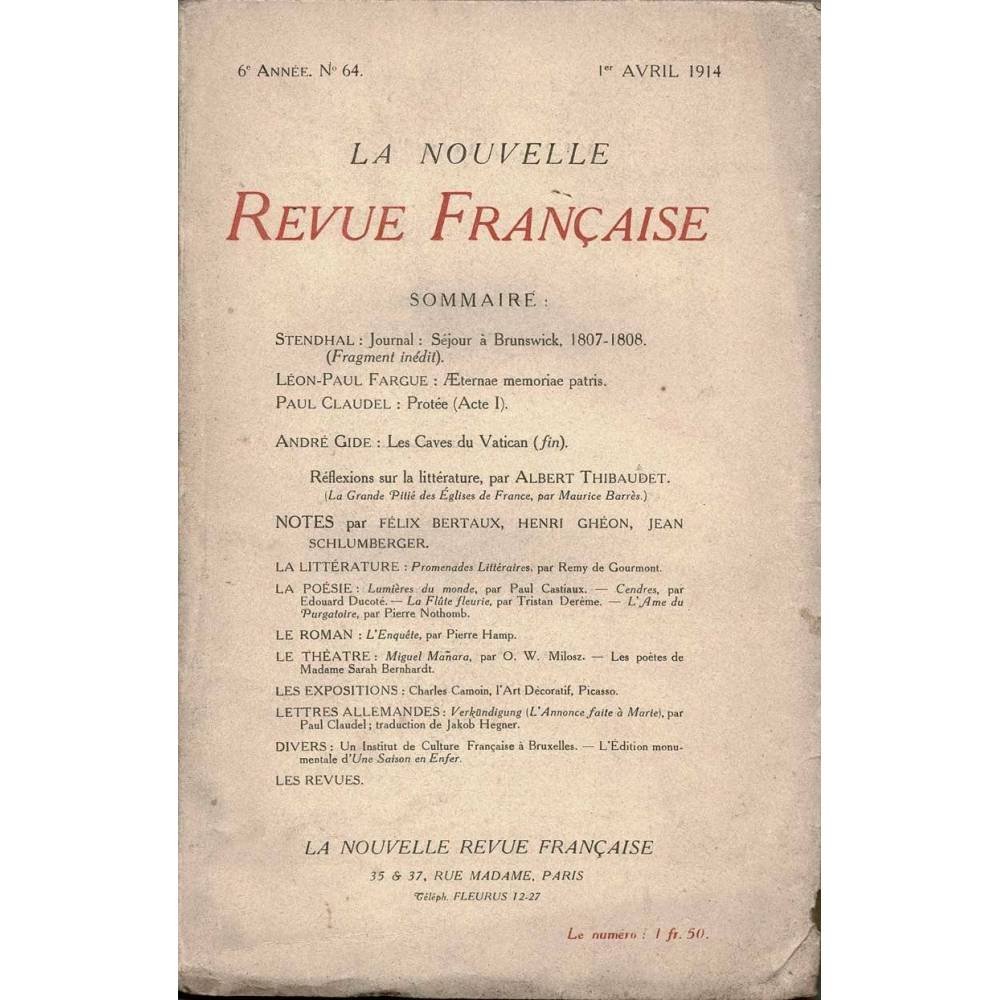 La Nouvelle Revue Française Nº 64. 1º avril 1914