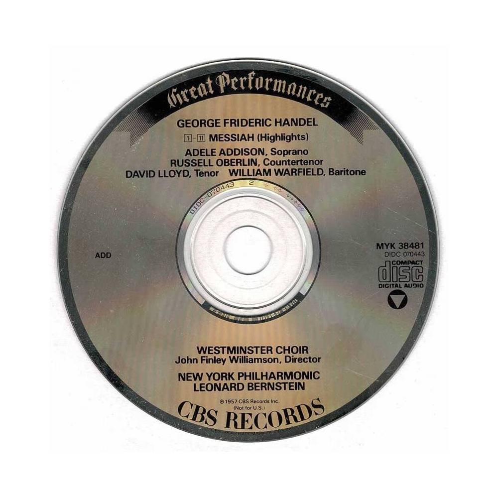 Handel, Addison, Westminster Choir, Bernstein, New York Philharmonic - Messiah Highlights. CD (falta carátula delantera)