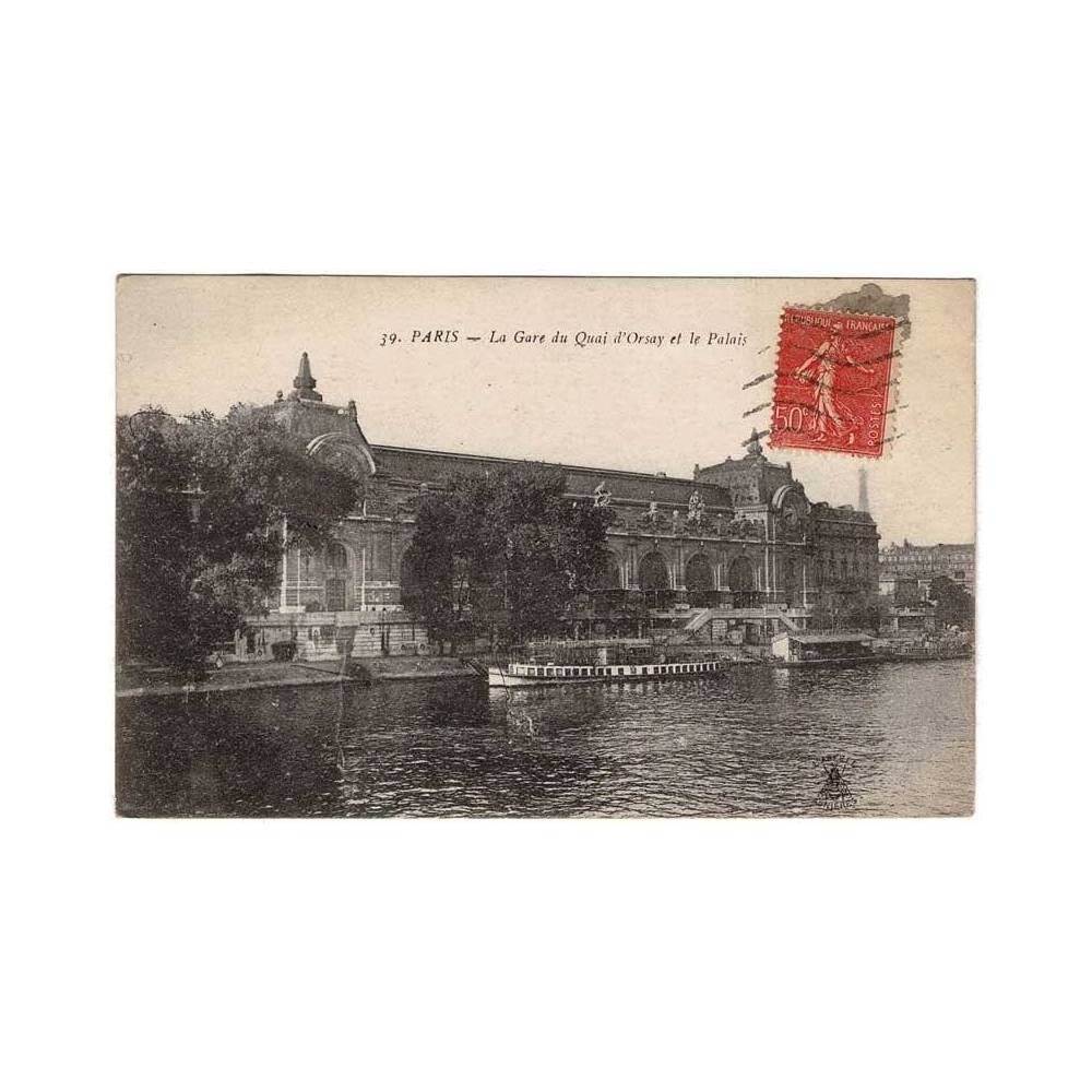 Postal Francia. Paris. La Gare du Quai d'Orsay et le Palais. Nº 39