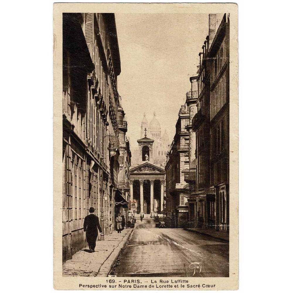 Postal de Francia. Paris. La Rue Laffitte. Perspective sur Notre Dame de Lorette Nº 169