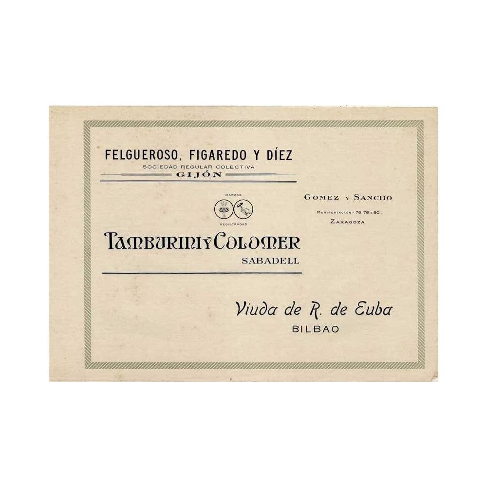 Membrete comercial Felgueroso, Figaredo y Díez. Tamburini y Colomer. Viuda de R. de Euba
