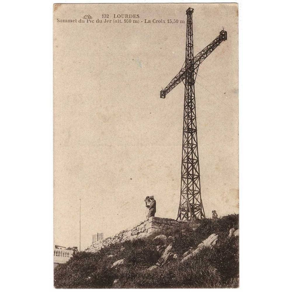 Postal de Francia. Lourdes. Sommet du Pic du Jer. La Croix Nº 132