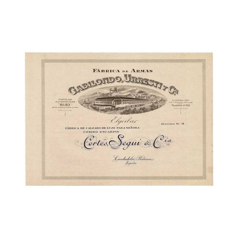 Membrete comercial Fábrica de armas Gabilondo Urresty. Fábrica de calzado Cortes Seguí