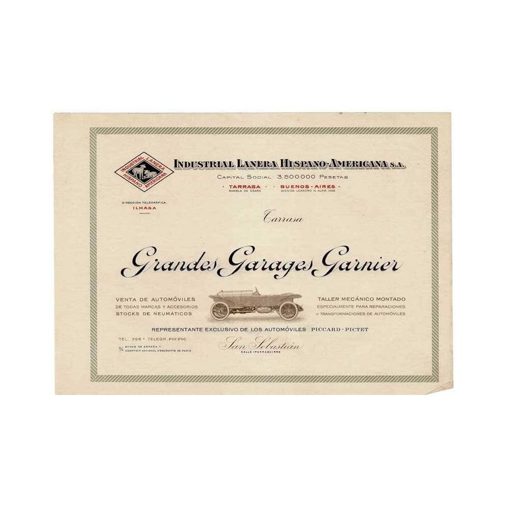 Membrete comercial Industrial Lanera Hispano-Americana. Grandes Garages Garnier