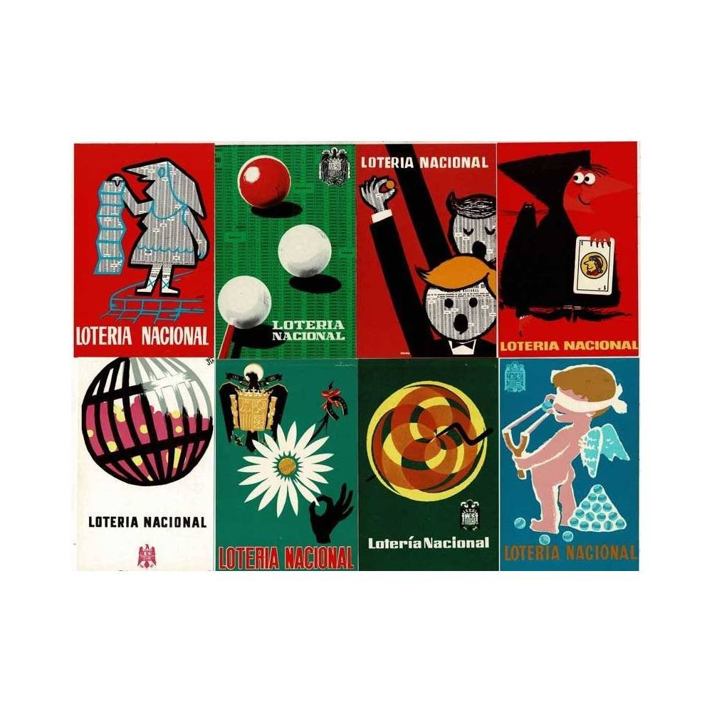 Colección de 12 Tarjetas Postales. Serie A: Carteles Premiados. Lotería Nacional 1968
