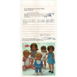 Carta a los Reyes Magos de Oriente. Muñecas Famosa: Nancy, Leila, Dolly, Kiko, Baby Pis