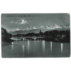 Postal Francia. Grenoble et la chaine des Alpes. Effet de nuit No. 3