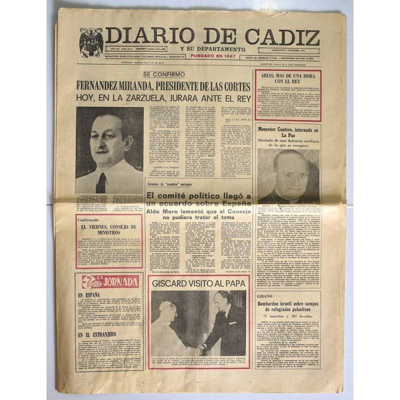 Diario de Cádiz, miércoles 3 de diciembre de 1975. Fernández Miranda