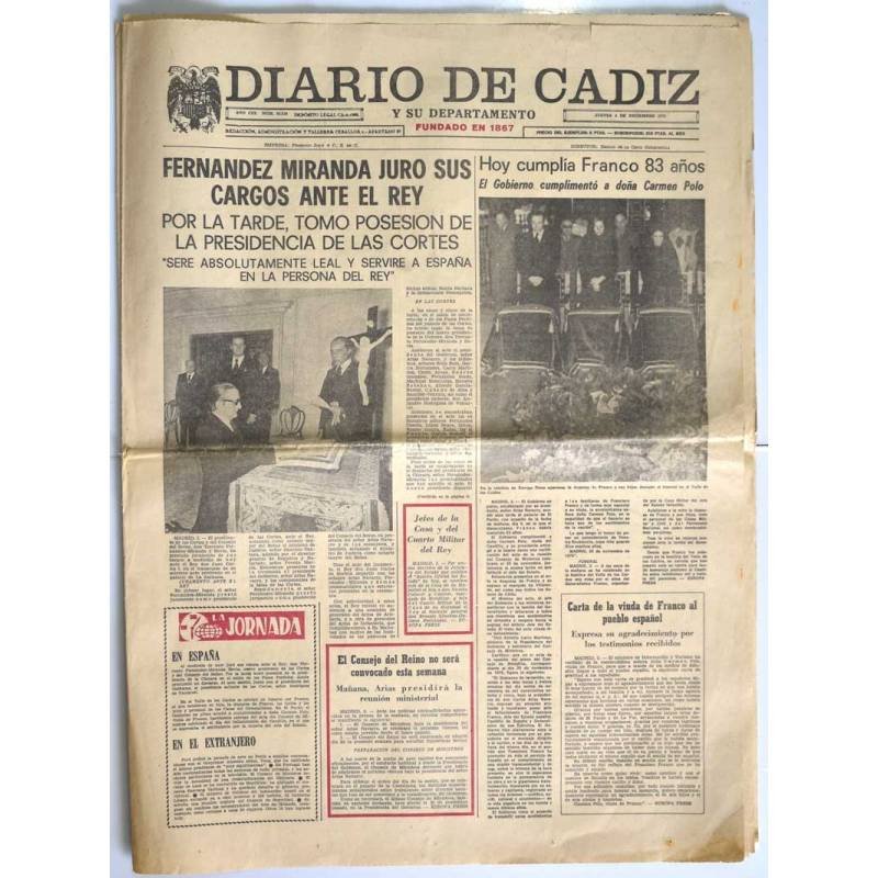 Diario de Cádiz, jueves 4 de diciembre de 1975. Fernández Miranda