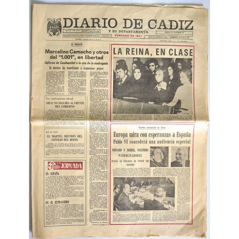 Diario de Cádiz, domingo 30 de noviembre de 1975. La Reina en clase