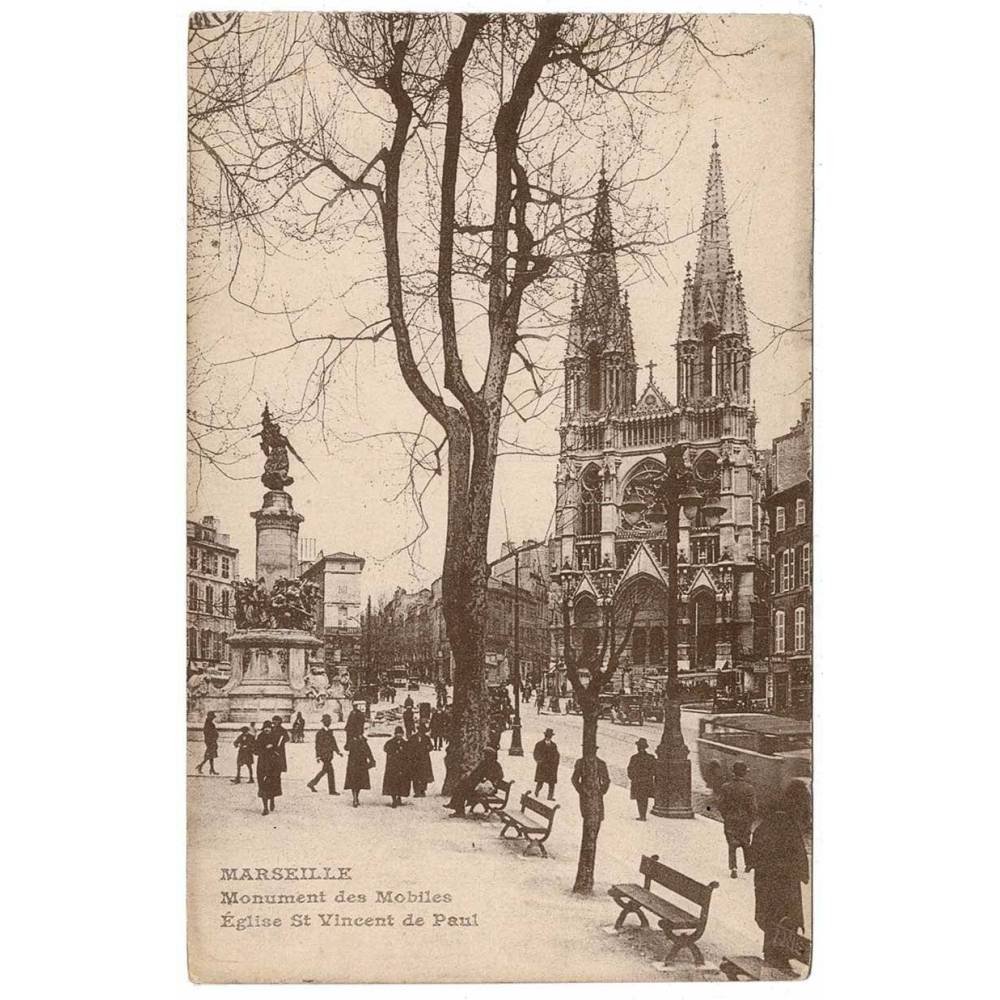 Postal Francia. Marseille. Monument des Mobiles. Eglise St Vincent de Paul