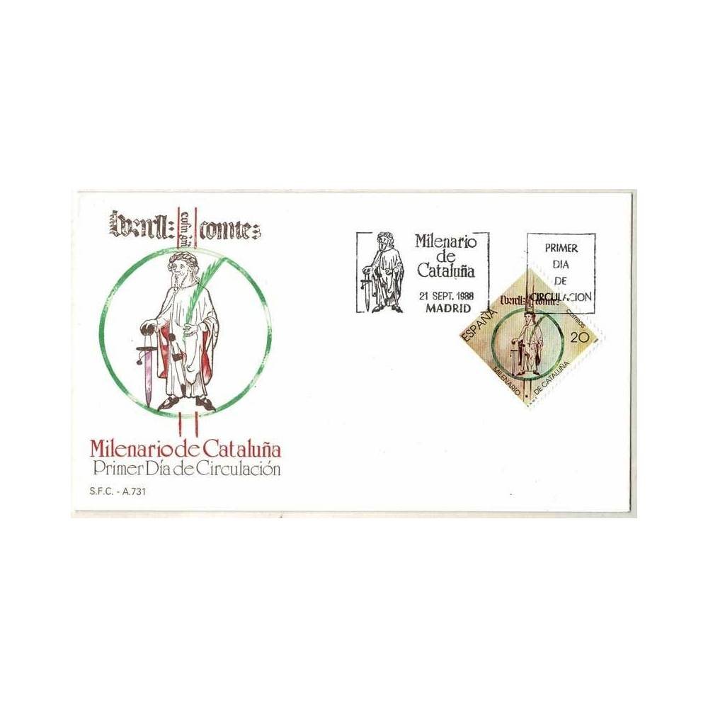 Sobre Primer Día SPD/FDC España. Milenario de Cataluña 21-09-1988