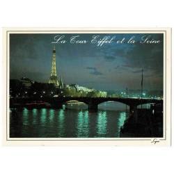 Postal Francia. Paris, la nuit. La Tour Eiffel et la Seine No. 1723