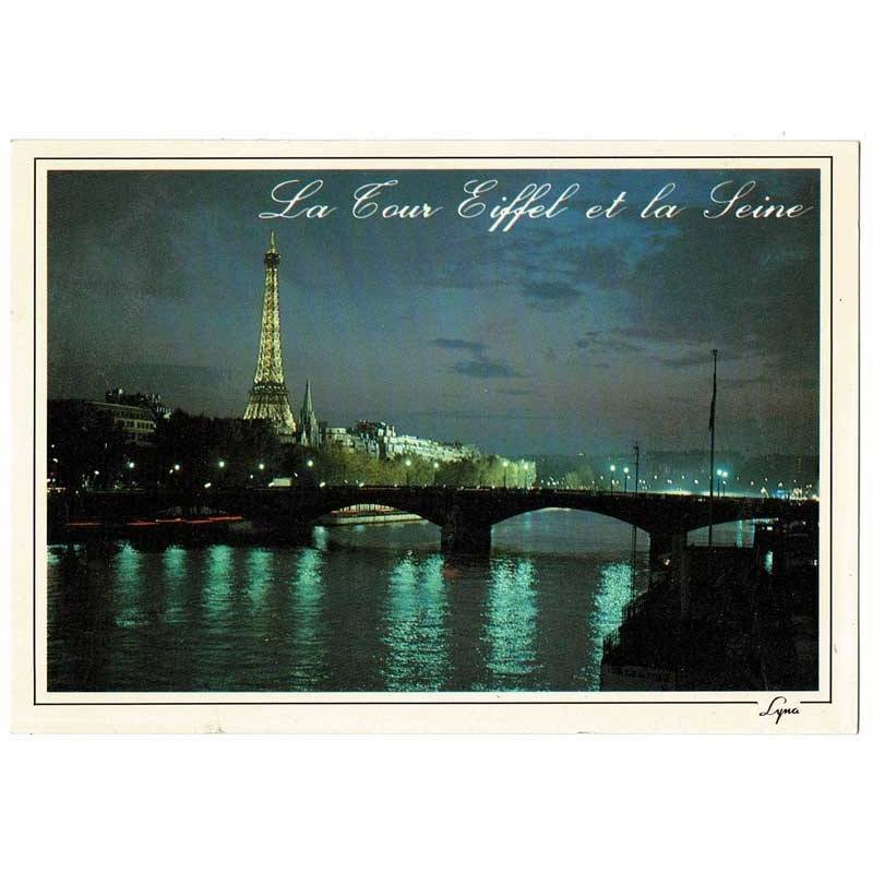 Postal Francia. Paris, la nuit. La Tour Eiffel et la Seine No. 1723