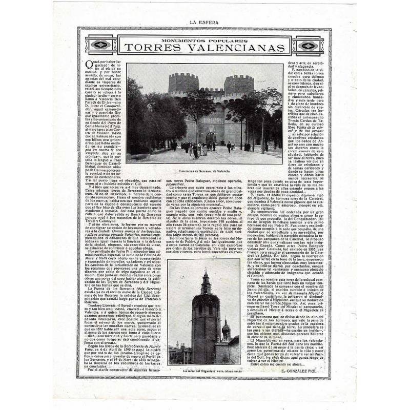 Recorte Revista La Esfera 1916. Torres valencianas