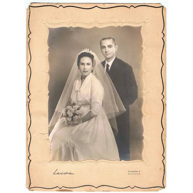 Antigua fotografía de recién casados. Fotografía de Leiva, Málaga