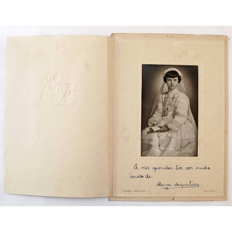 Antigua fotografía de niña de Primera Comunión. Estudio Mielgo de Arte, Málaga